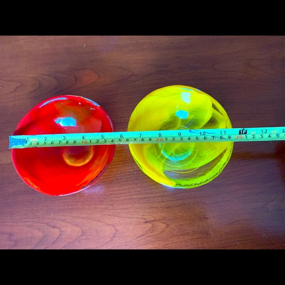 Collectible Red & yellow color two very thick handblown colored glass bowls - Picture 6 of 6